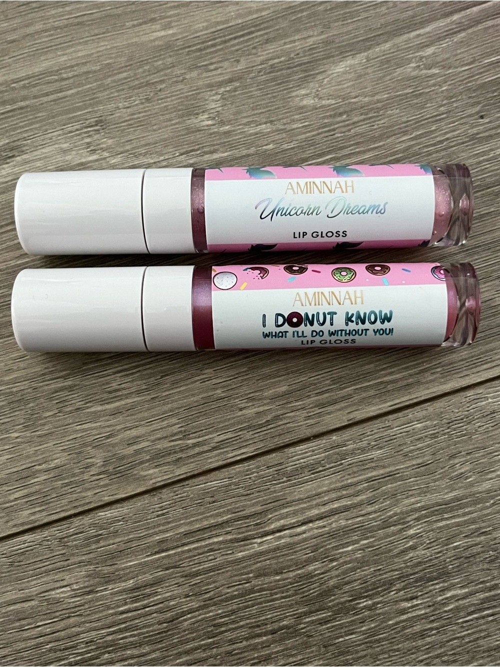NWT AMINNAH Unicorn Dreams & I Donut Know Pink Lip Gloss Duo